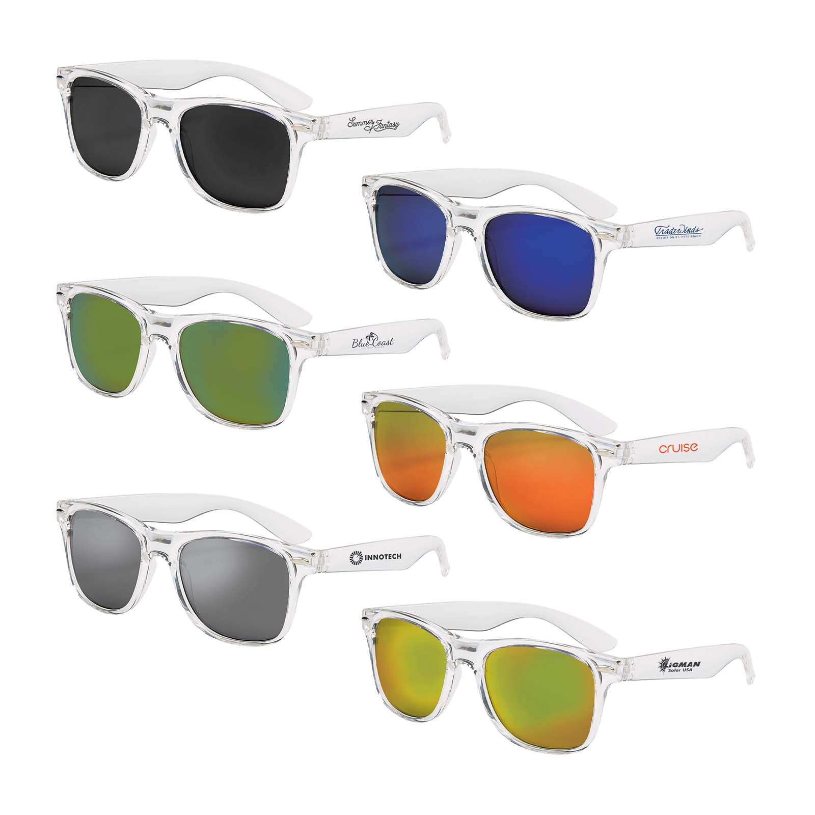 Mirrored Clear Frame Malibu Sunglasses